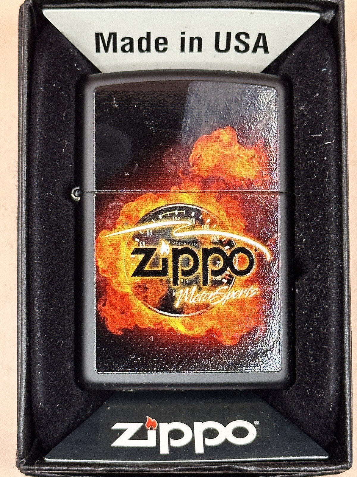 Vintage 2012 Zippo Motor Sports Black Matte Zippo Lighter New Motorsports