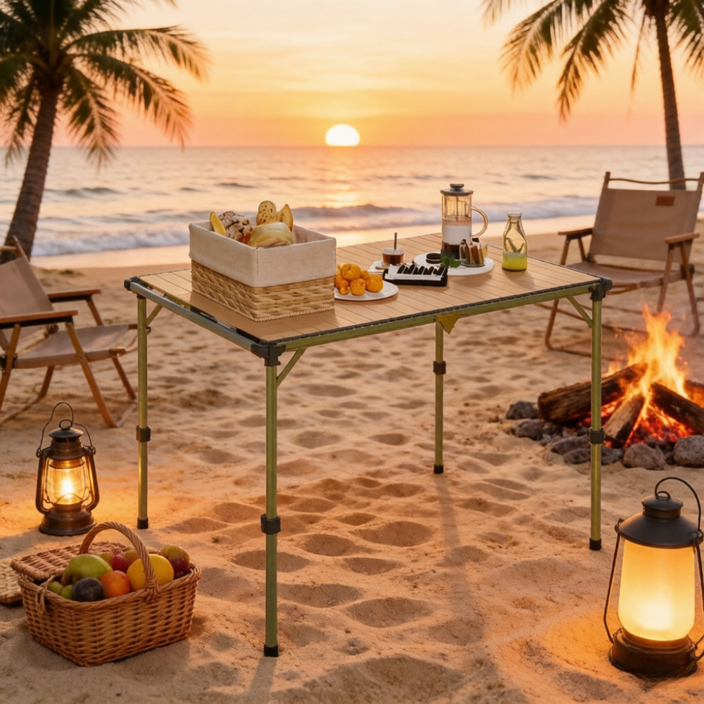 Adjustable Height Folding Camping Table, Portable Outdoor Utility Picnic Table