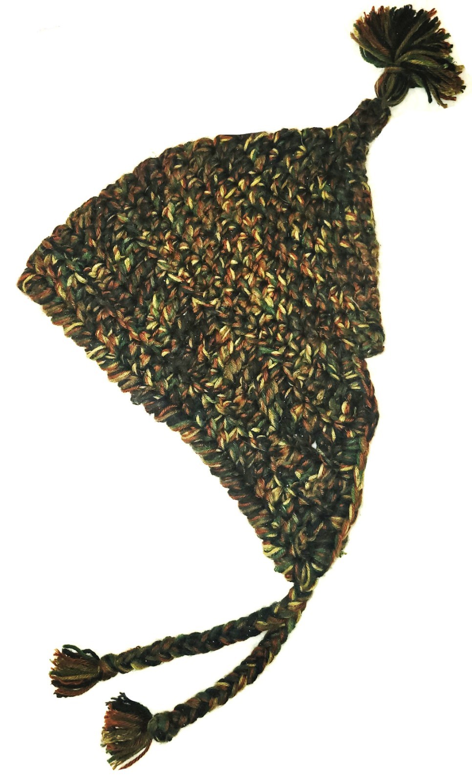 Handmade Crochet Woodland Fairy Hat Earflaps Braids Pom Pom Camo Winter