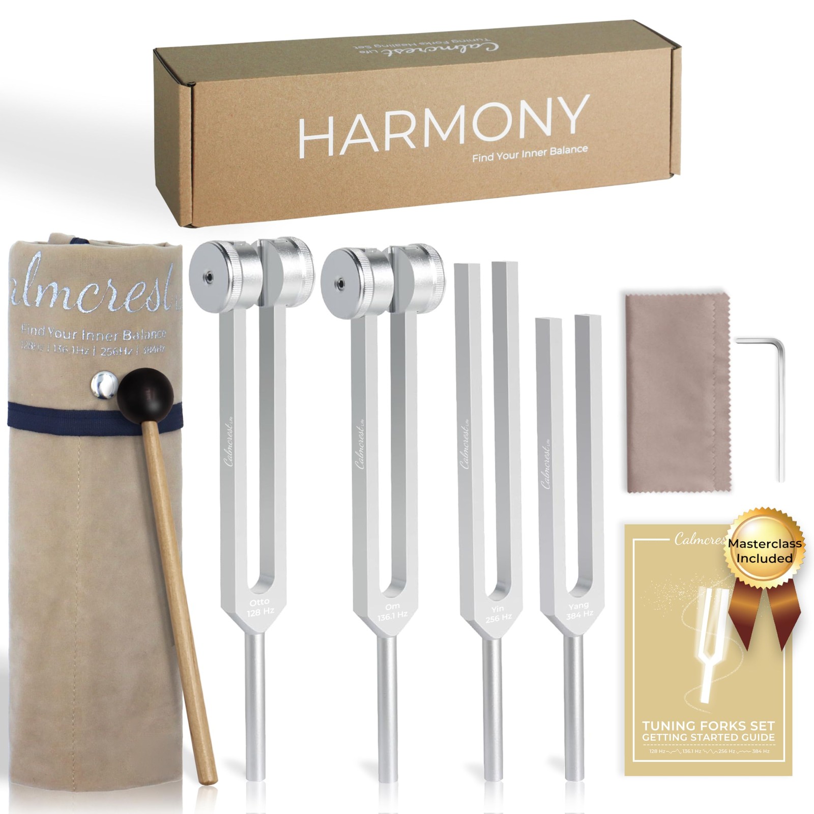 Tuning Forks for Healing Set (128Hz, 136.1Hz, 256Hz, 384Hz) - Weighted & Unwe...