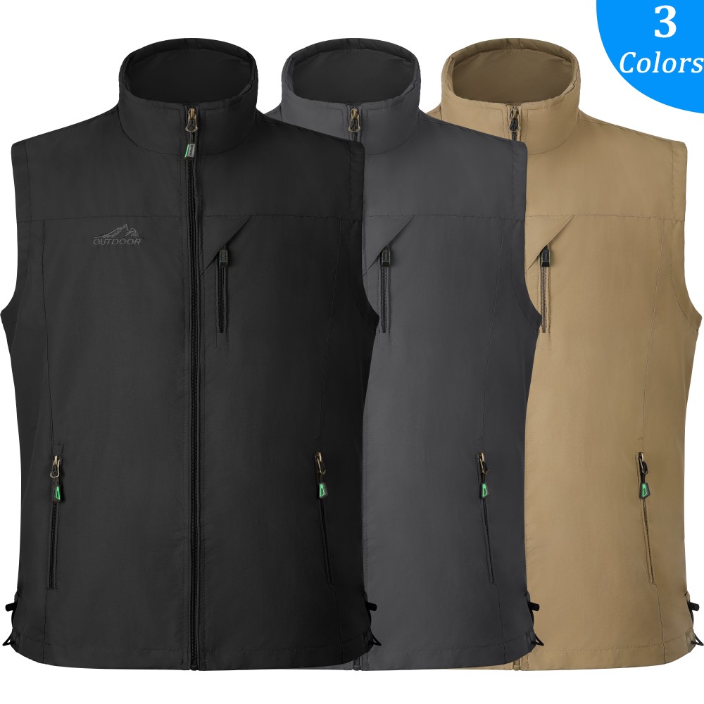 Windproof Mens Jacket Vest Softshell Sleeveless Sport Travel Golf Pcoket Outwear