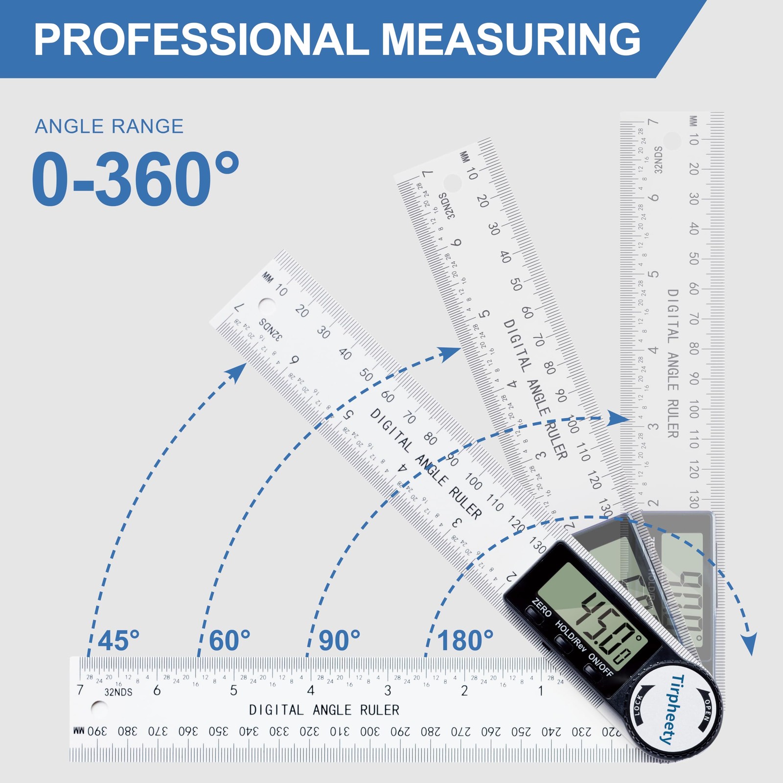 Tirpheety Digital Angle Finder Protractor, 3rd Generation Quick Display White