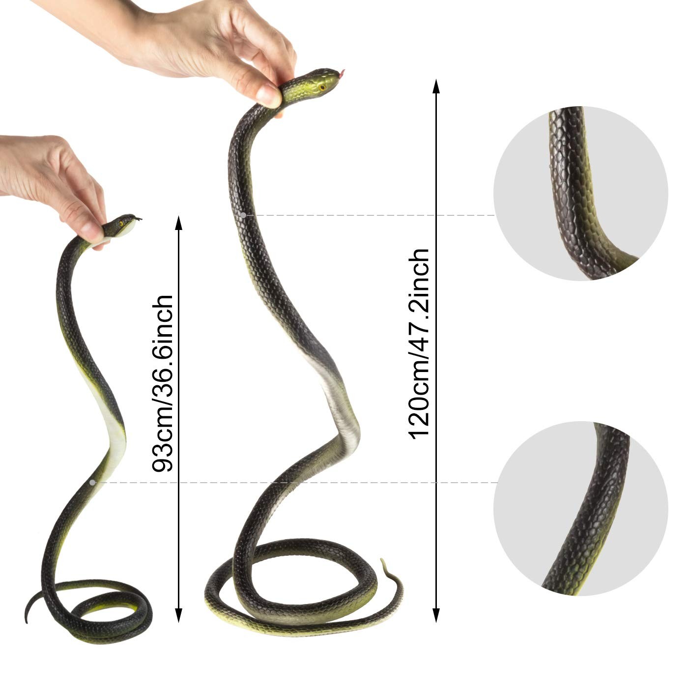 3-Pack Ultra-Realistic Rubber Snakes for Halloween Decorations, L, Black
