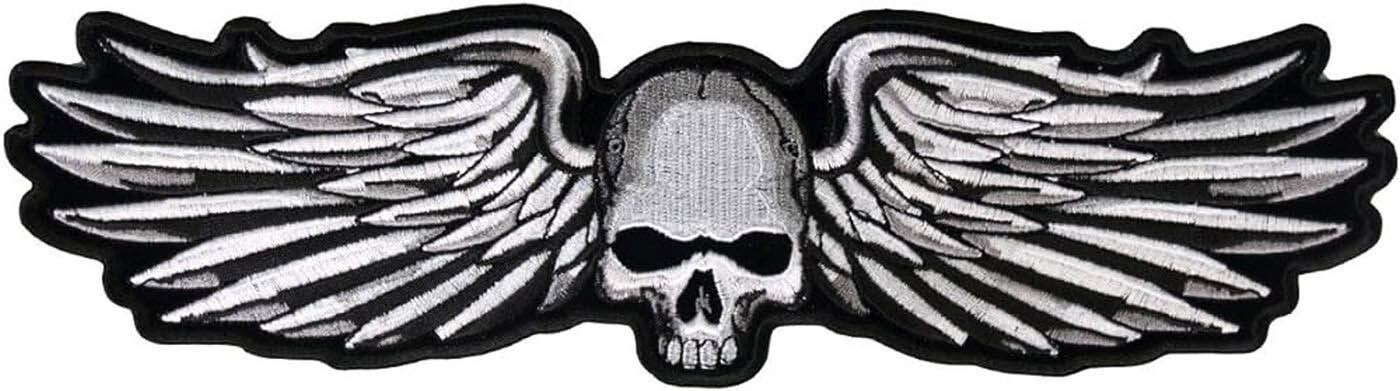 SKULL METAL WINGS EMBROIDERED JACKET VEST BACK PATCH |IRON ON OR SEW  11"x3"