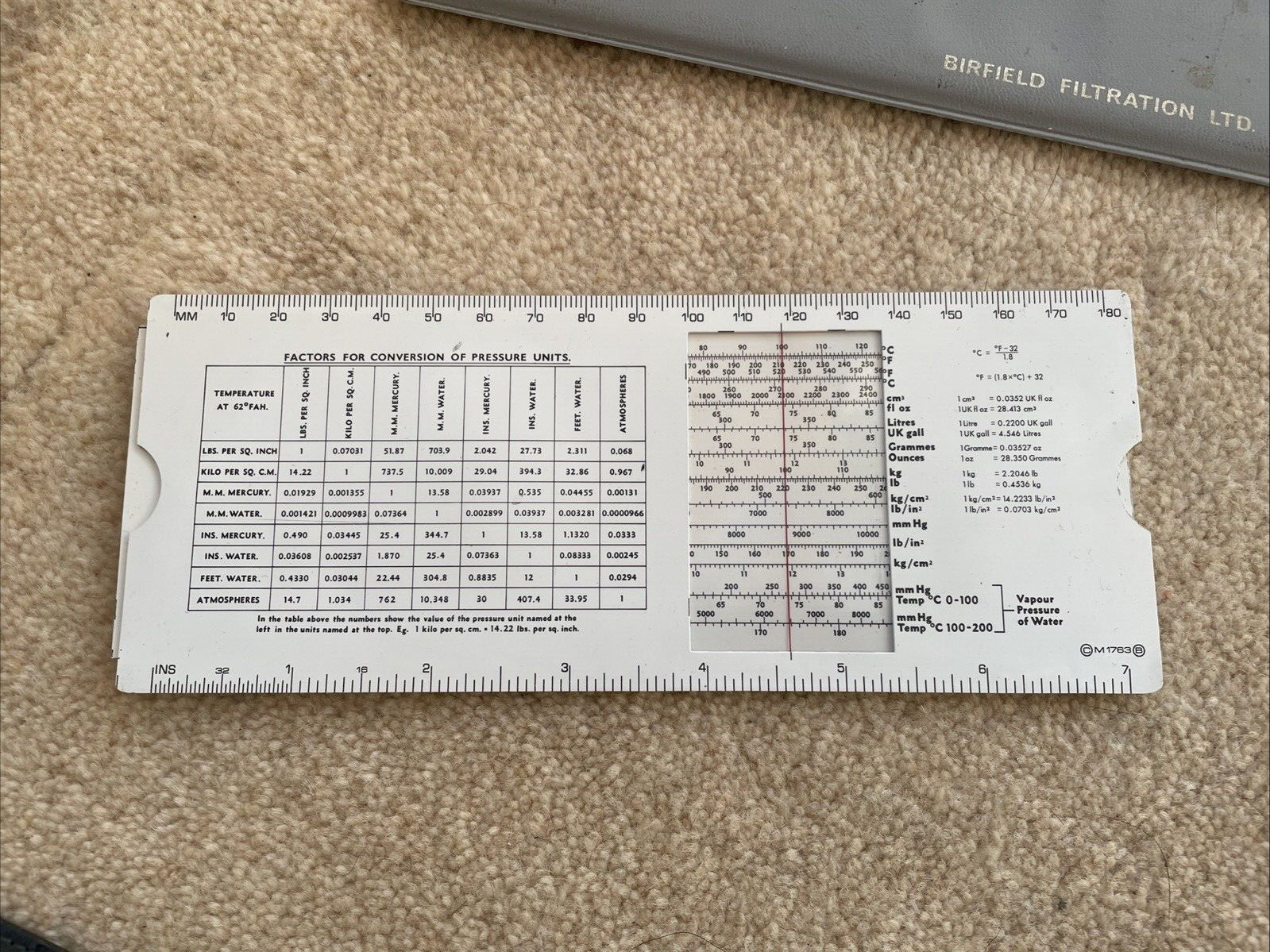 VINTAGE METRIVERTER M1763 SLIDE CALCULATOR BIRFIELD FILTRATION WATER PRESSURE