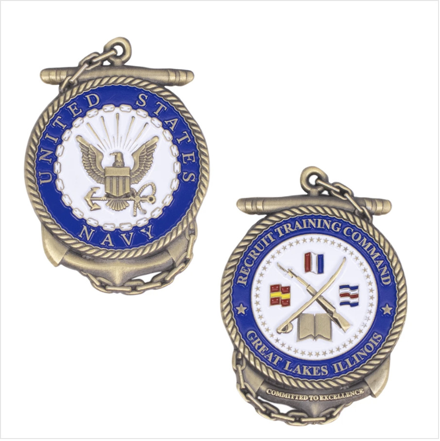 GENUINE U.S. 2" CHALLENGE COIN : RECRUIT TRAINING COMMAND GREAT LAKES ILLINOIS