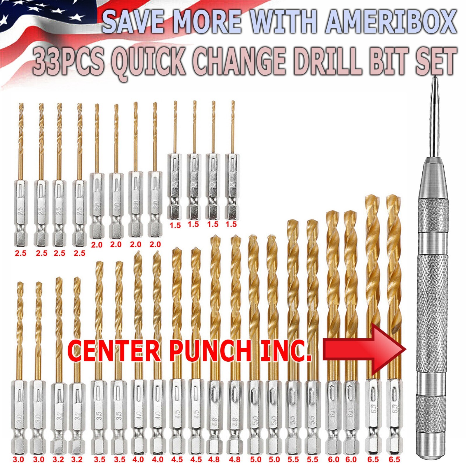 32PCS Drill Bit Set Titanium Coated HSS High Speed Steel Hex Shank Quick Change