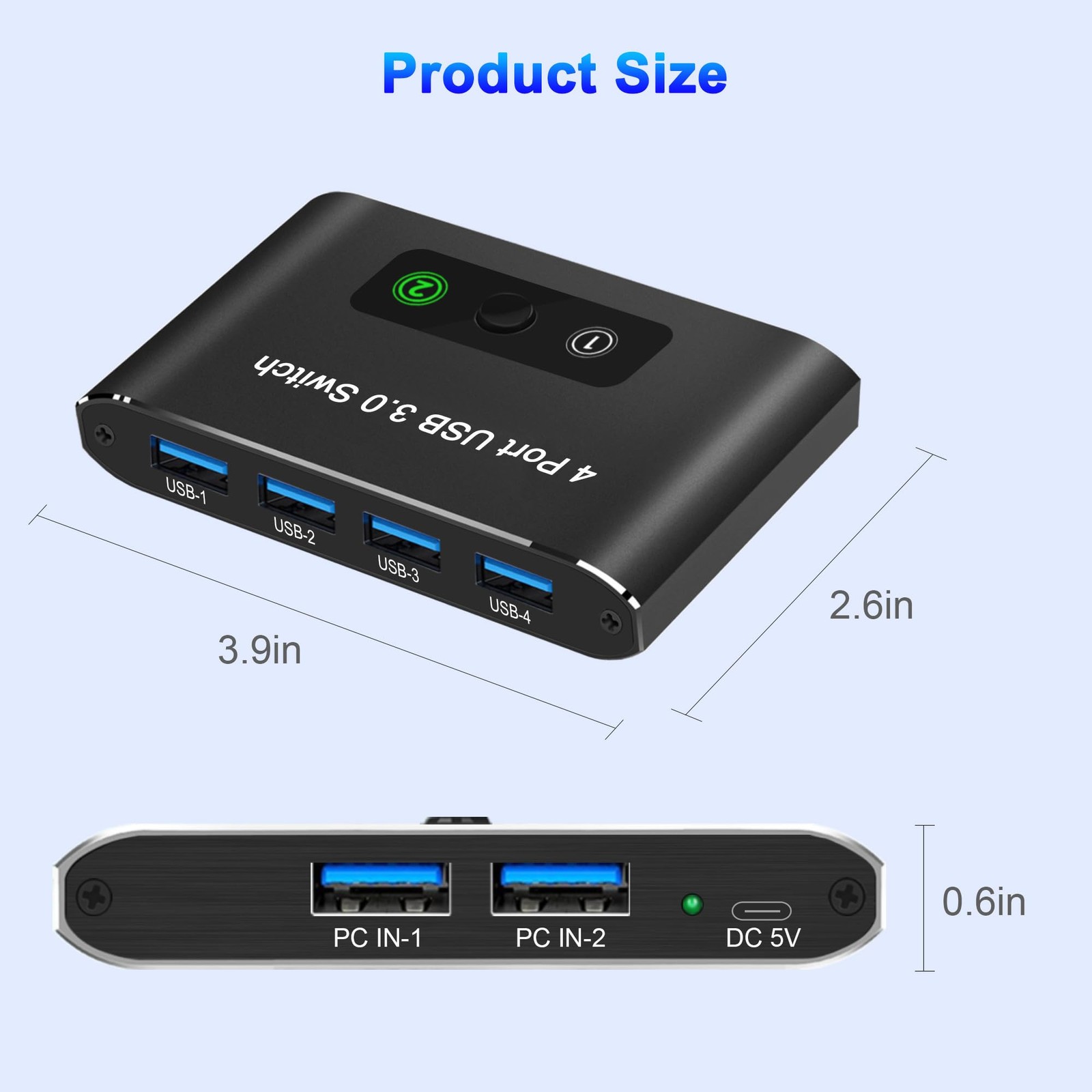 USB 3.0 Switch, 2 Computers Share 4 USB Devices, KVM Switcher, 2 USB Cables