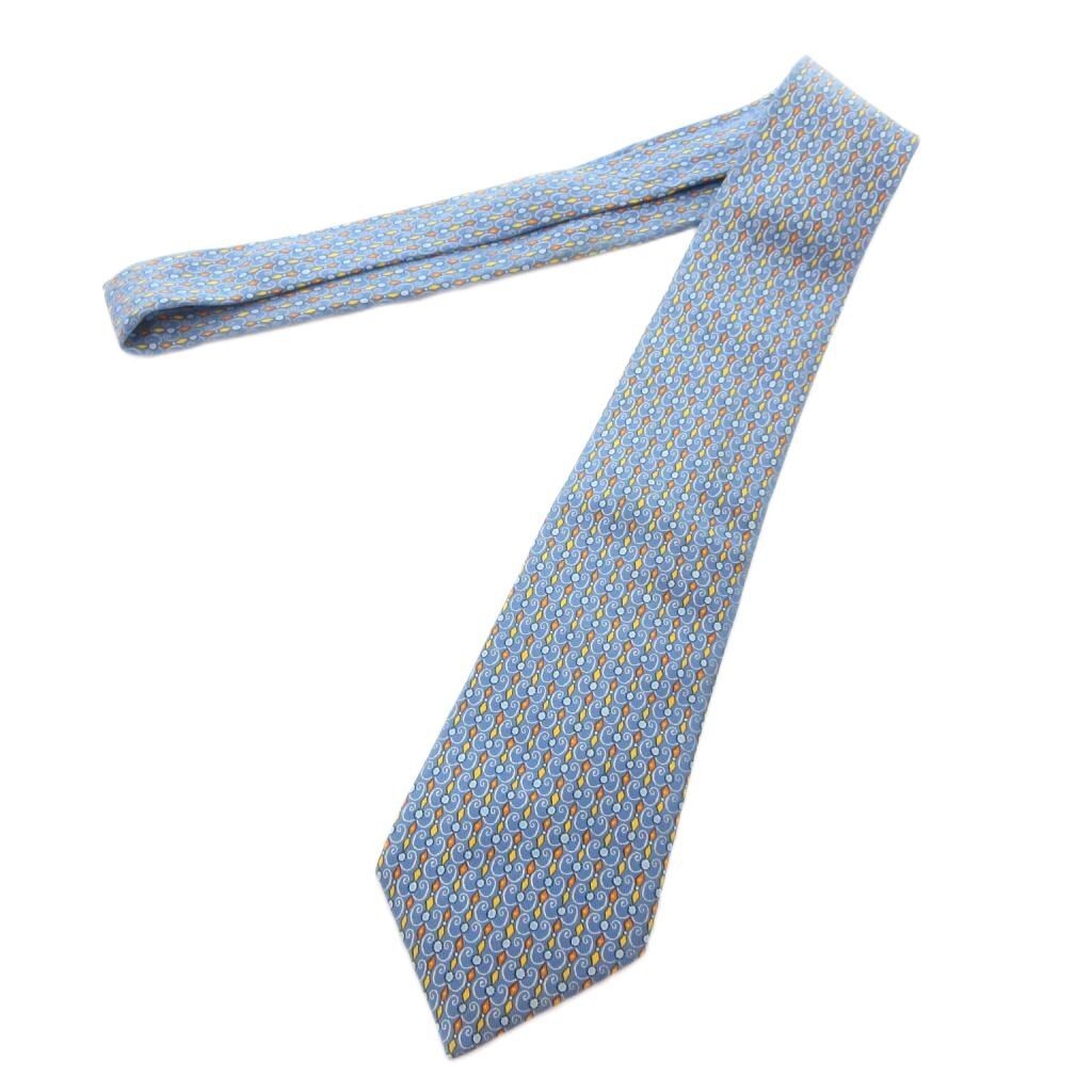 HERMES regular tie all over pattern logo silk blue AE GY47 men s