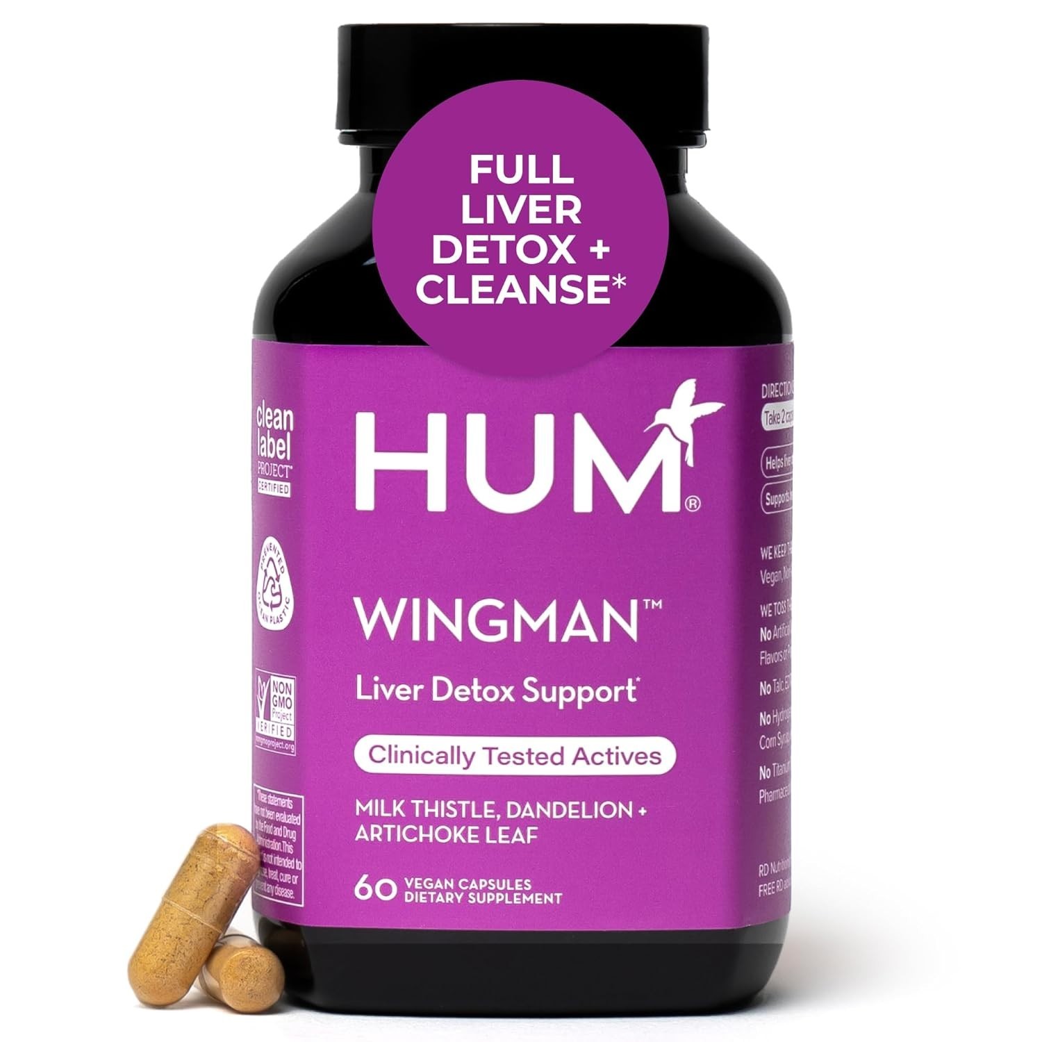 HUM Wing Man Liver Support Supplement with Milk Thistle  60 Capsules