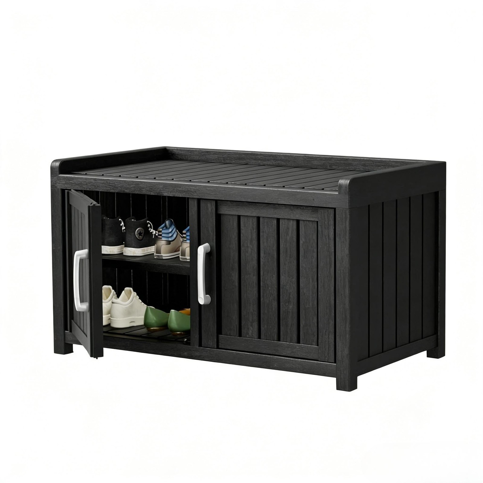 Trygoal 2-Tier Storage Bench 2 Doors Waterproof Resin Shoe Bench -