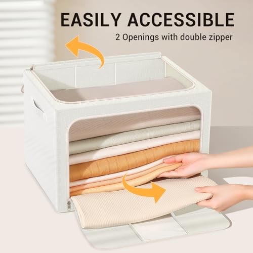 Foldable Clothes Storage Bins with Metal Frame - Foldable Clothes Organizers