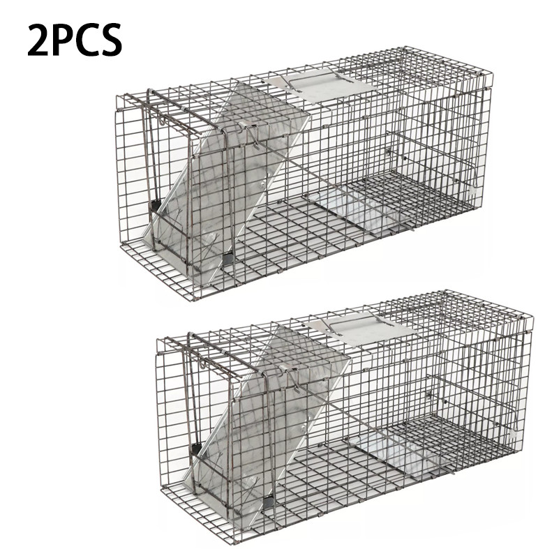 2X Live Animal Trap 32"x12"x13" Large Cage Rodent Raccoon Cage w/Iron Door