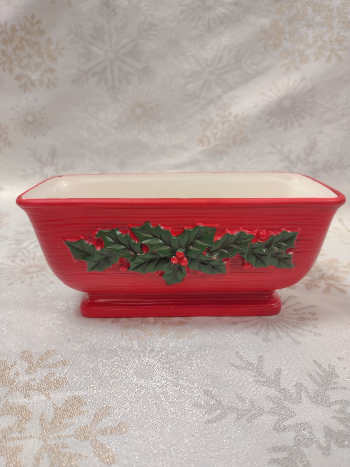Lefton Exclusives Japan Christmas Planter Red Rectangular Holly Accents 7170