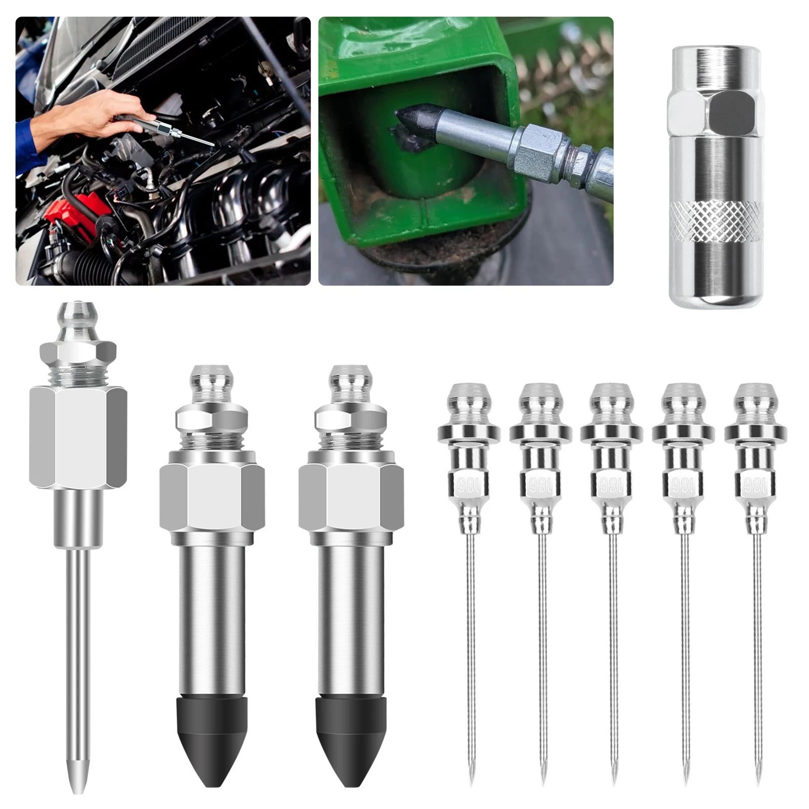 9Pcs Grease Needle Nozzle Kit for Precision Lubrication Maintenance with Adapter