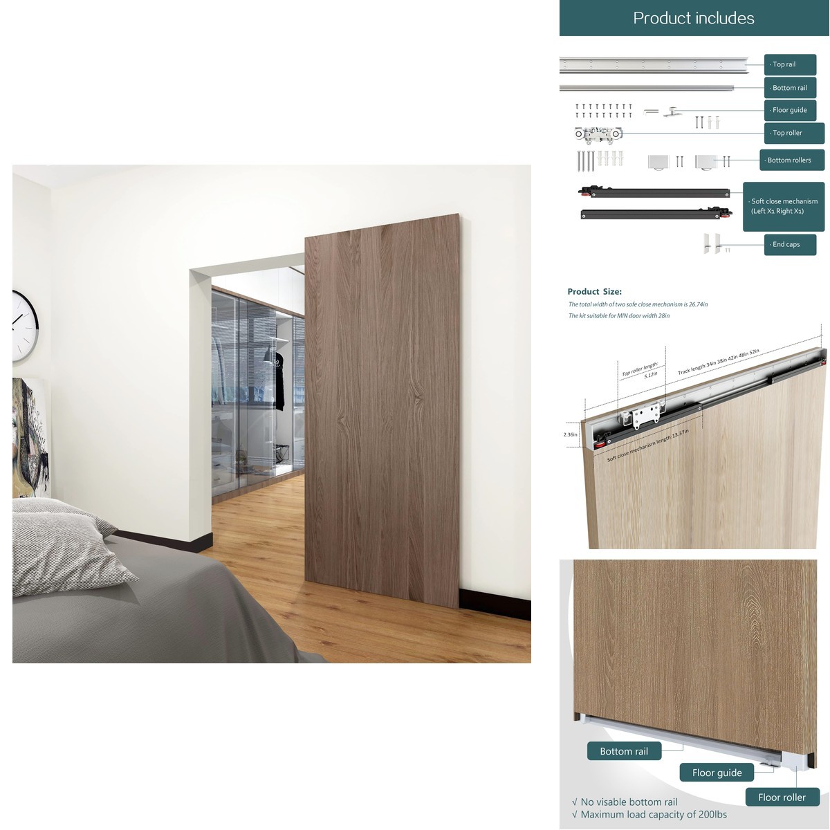 Diyhd 48 Concealed Sliding Barn Door Hardware Dual Soft Close Mechanism No