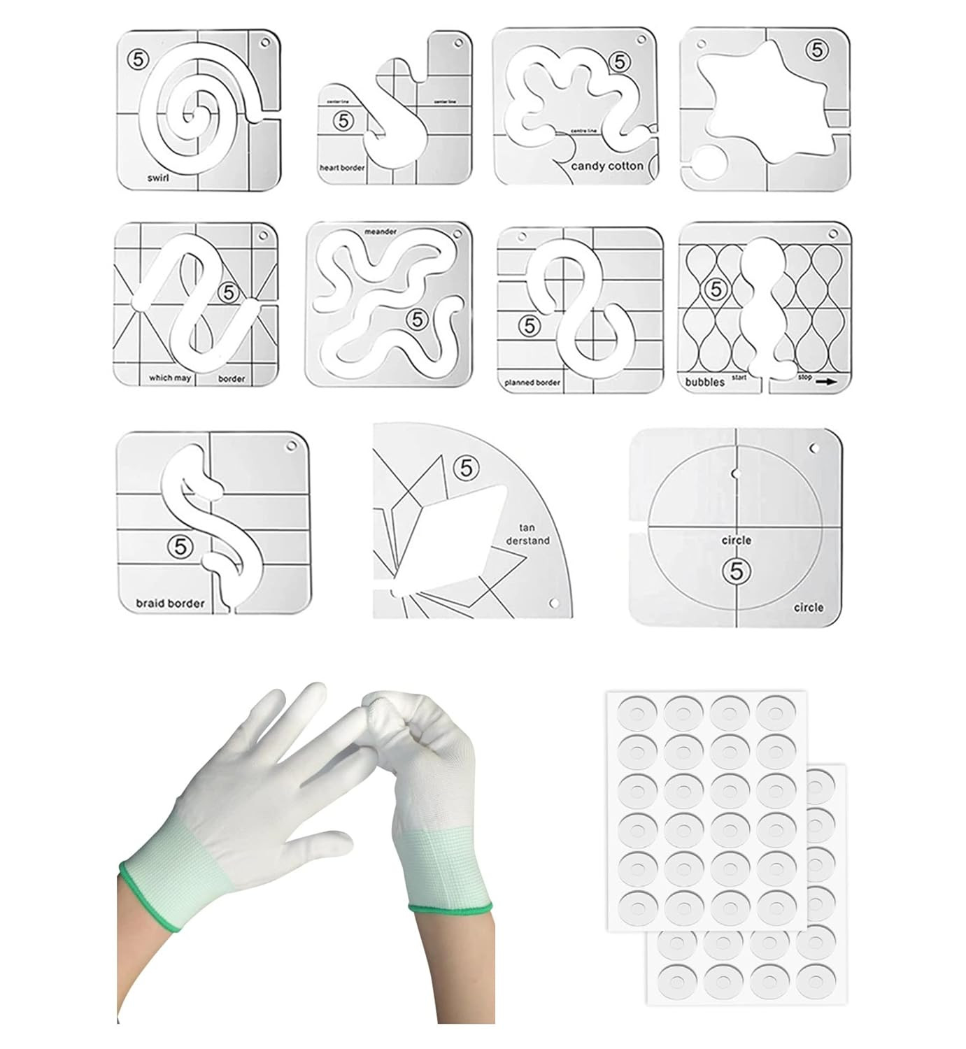 15 PCS Free Motion Quilting Template Set Includes 11 Quilting Templates 2 Sheet/