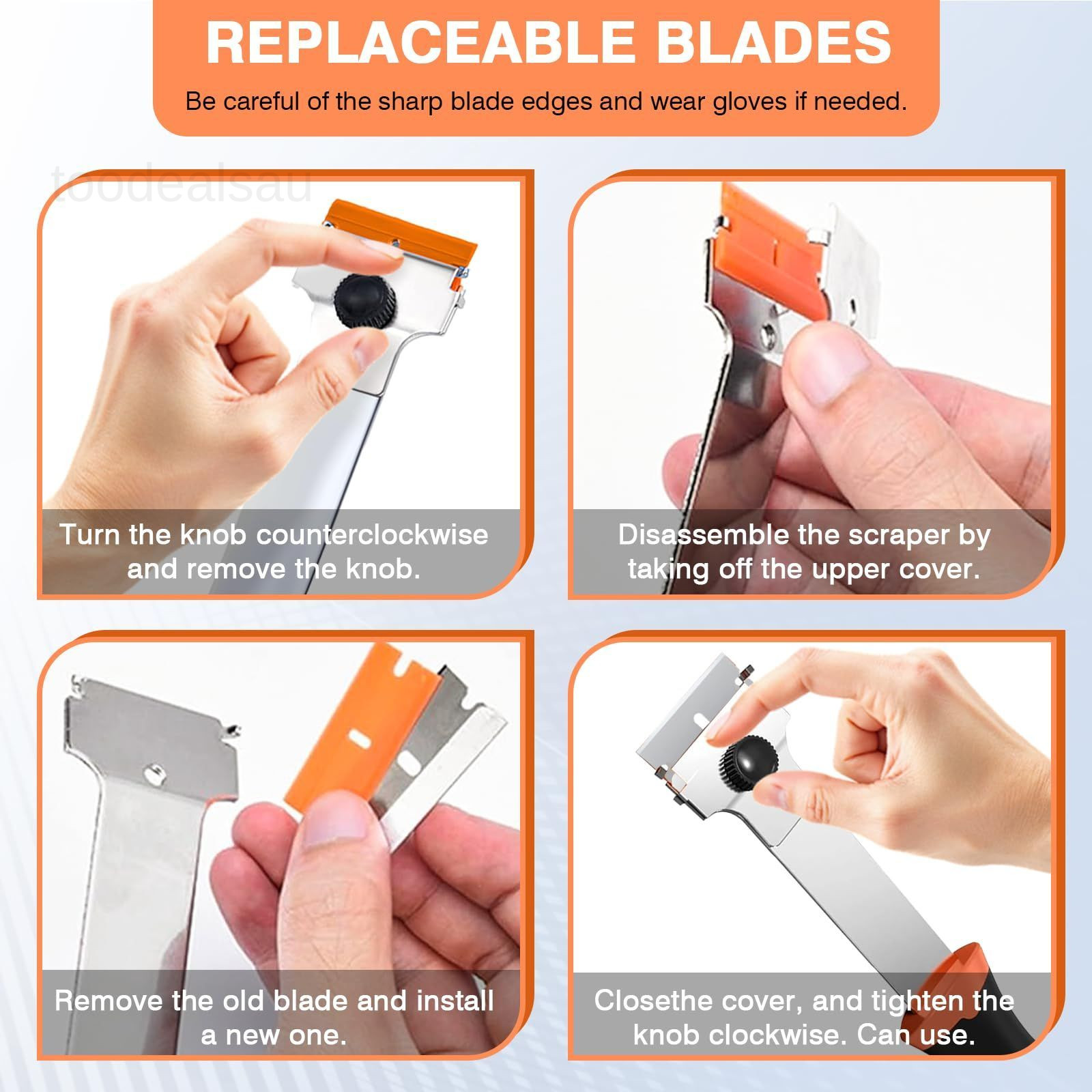 2 Pack Razor Blade Scraper Tool with 20 Metal & 20 2Pack+40Pcs, Orange