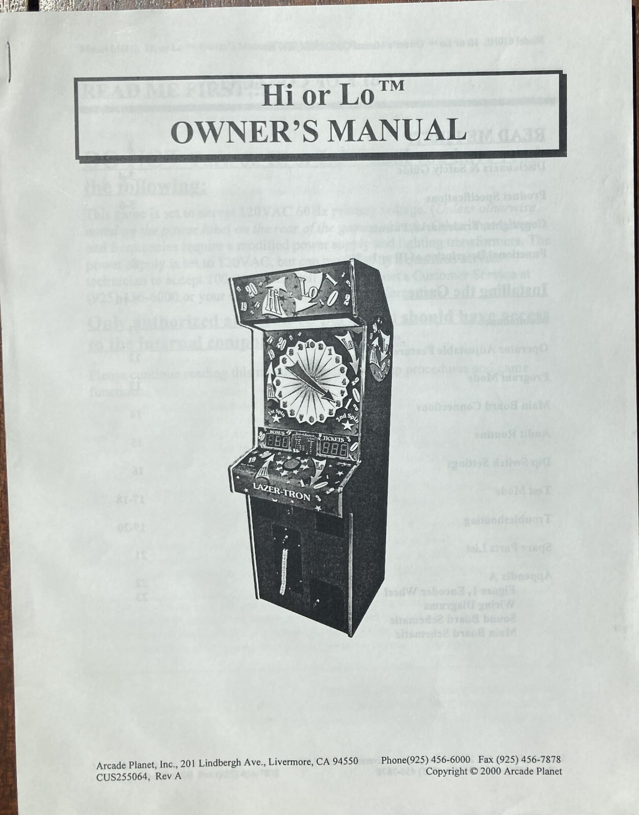 Hi or Lo Redemption Game Manual
