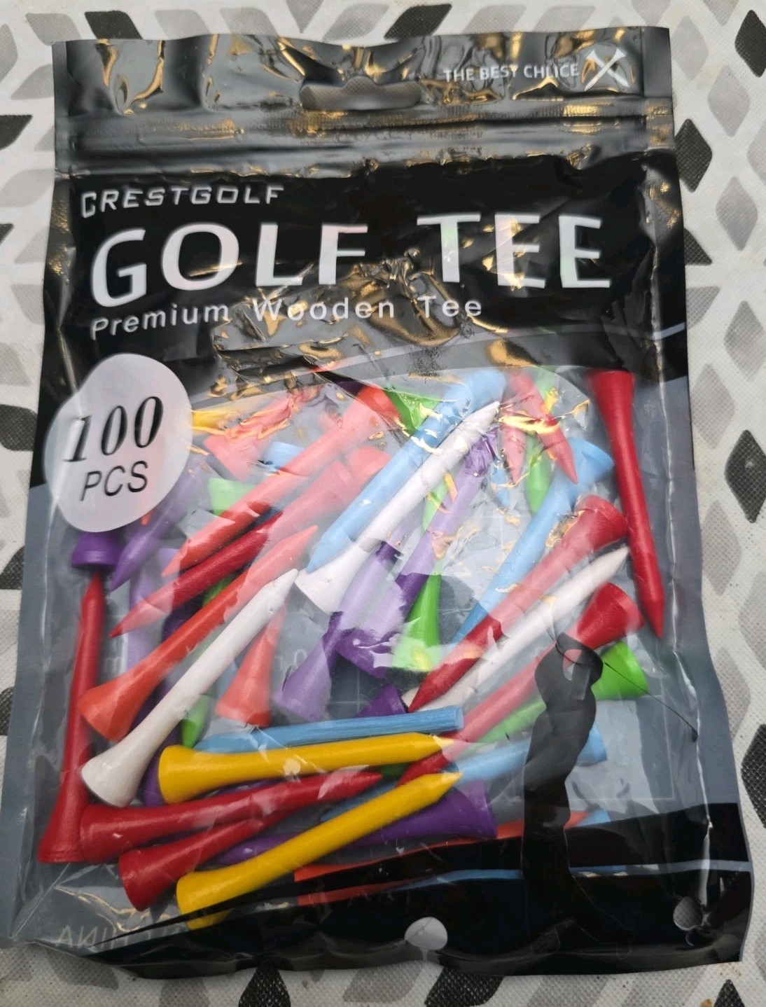 Crestgolf  100pc Professional 2-1/8" Premium Wood Golf Tee  Assorted  Colors