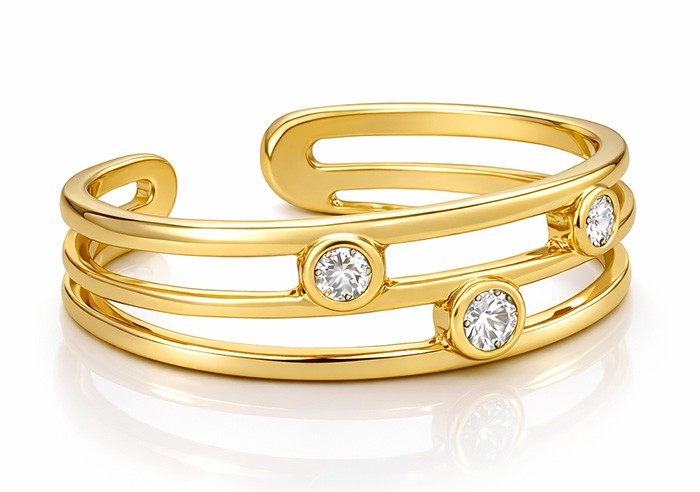 LAB WHITE SAPPHIRES TOE RING 14k SOLID YELLOW GOLD - Adjustable