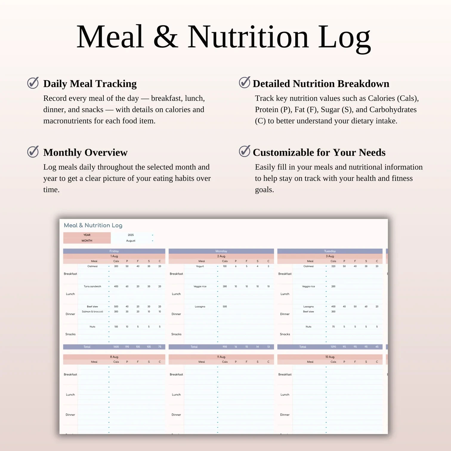 Fitness Planner Template Spreadsheet for Google Sheets & Excel