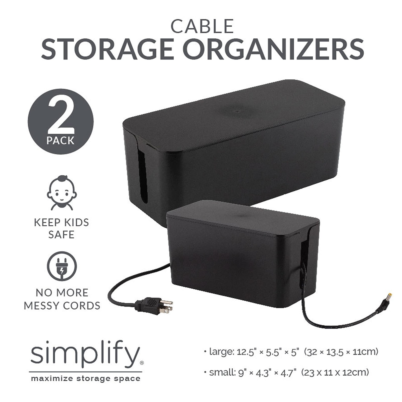 2 Pack Cable Organizer | Multi-sized | Storage with Lid | Chargers & Wires | ...