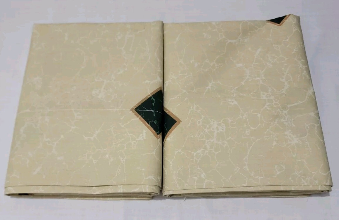 2 Homemade Pillowcases Beige Marbled W/ Green & Gold Diamonds.  Stan/ Queen