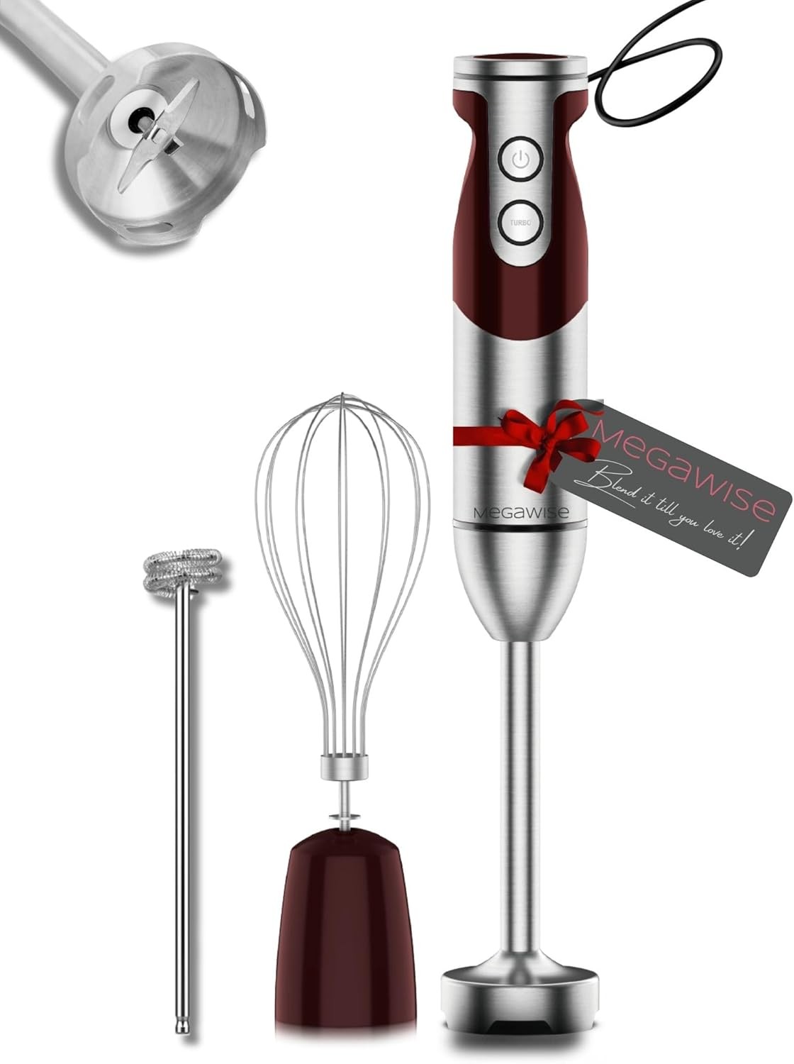 3- in-1 Immersion Hand blender, Powerful MOTOR & Stainless Steel 3 in 1 Red