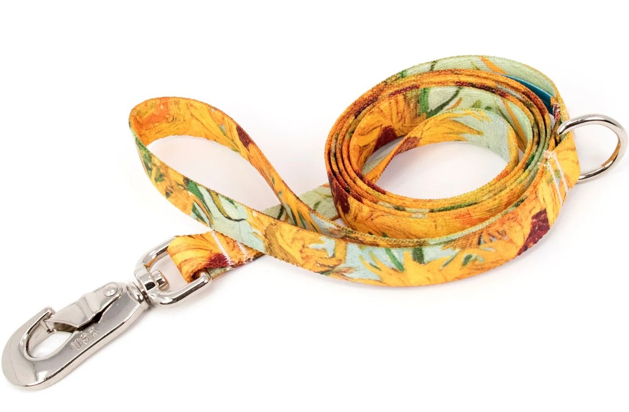 VANGOGH sunflower - 3/4 inch dog leash PREMIUM POLYESTER, fadeproof, made in USA