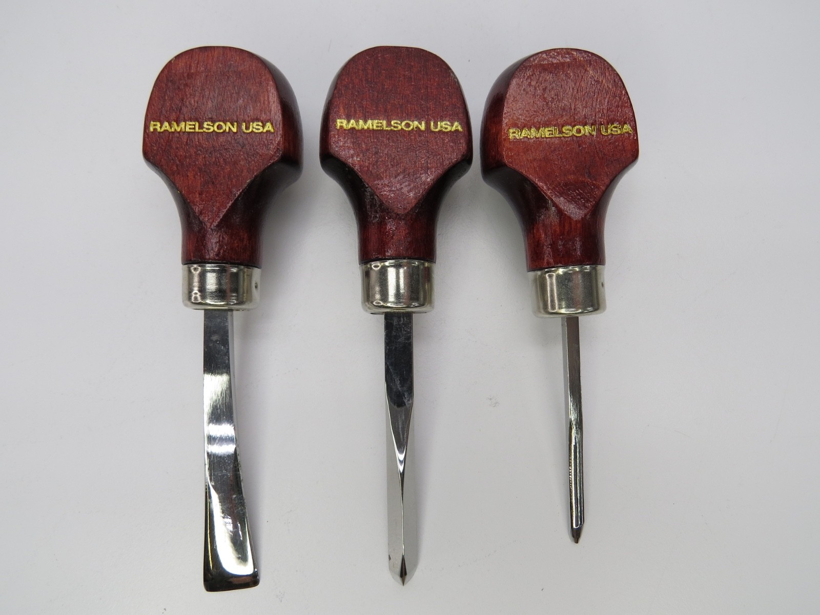 3 Ramelson Carving Tools #3 1/2" Bent Palm 1/4" Bent Vtool 1/8" Small Venier USA
