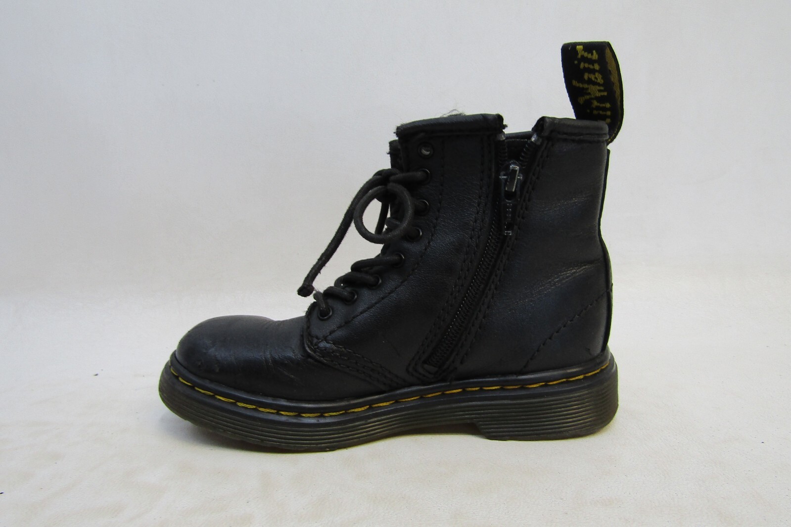 Dr. Martens Little Kids Youth Sz 9 Black Leather Lace Up Zip 8 Eye Ankle Boots