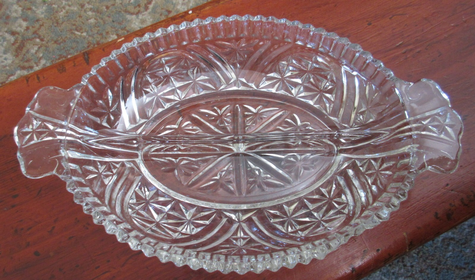 Vintage Anchor Hocking Stars and Bars Pattern Divided Glass Relish Dish