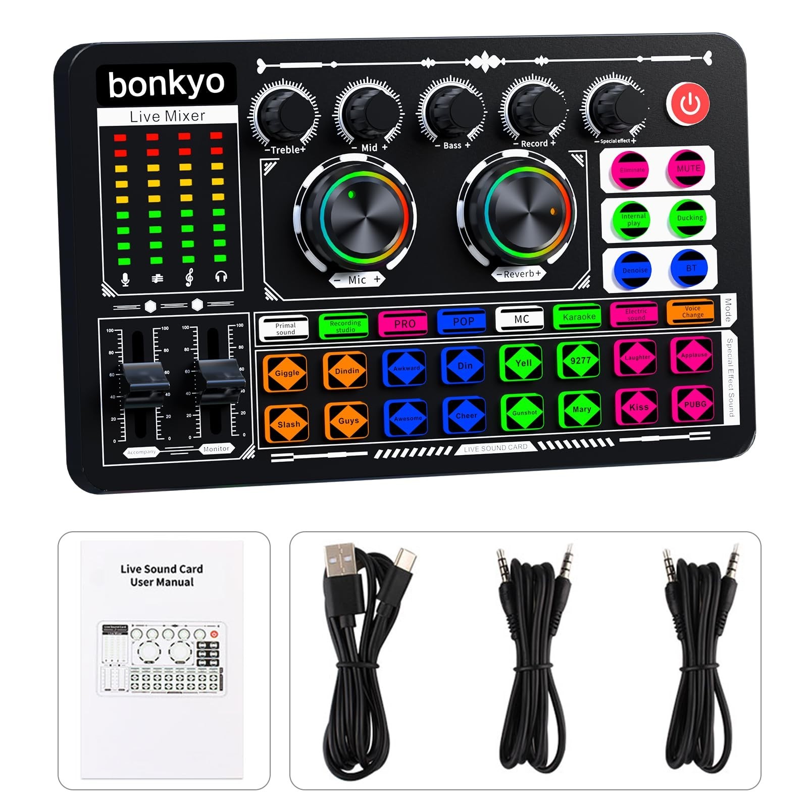 Professional Audio Mixer, F999 Live Sound Card With Dj Mixer For Streaming/Po...