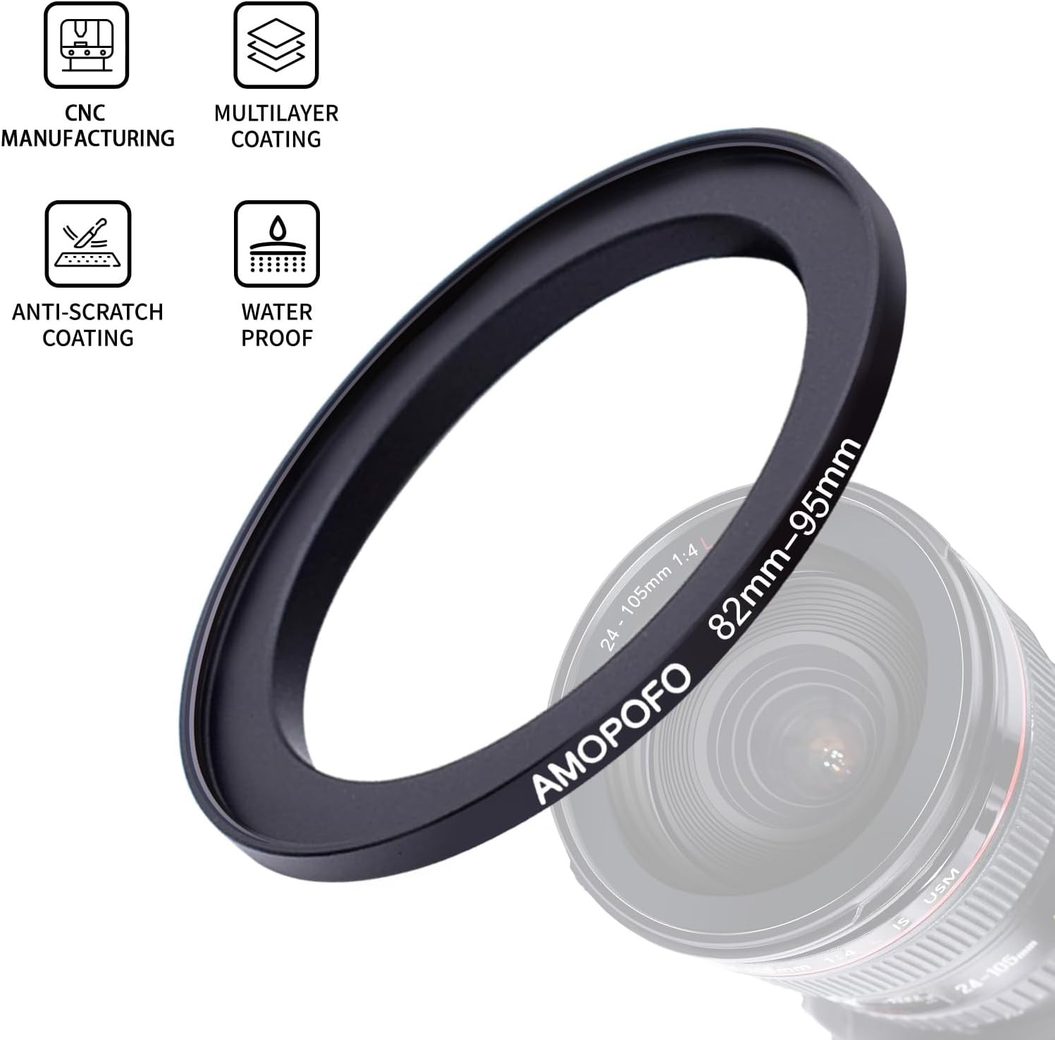 82Mm to 95Mm Step up Ring Filter Adapter Metal Step up Ring,Compatible with All