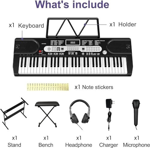 Portable Electronic Keyboard 61 Key Touch Sensitive Lightweight Compact With