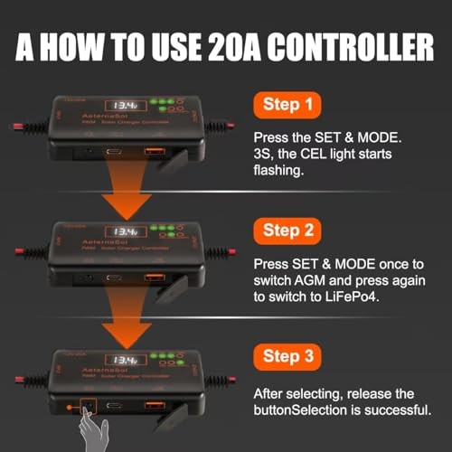 Solar Charge Controller 12V 20A - Solar Panel Charge Controller with 20A PWM