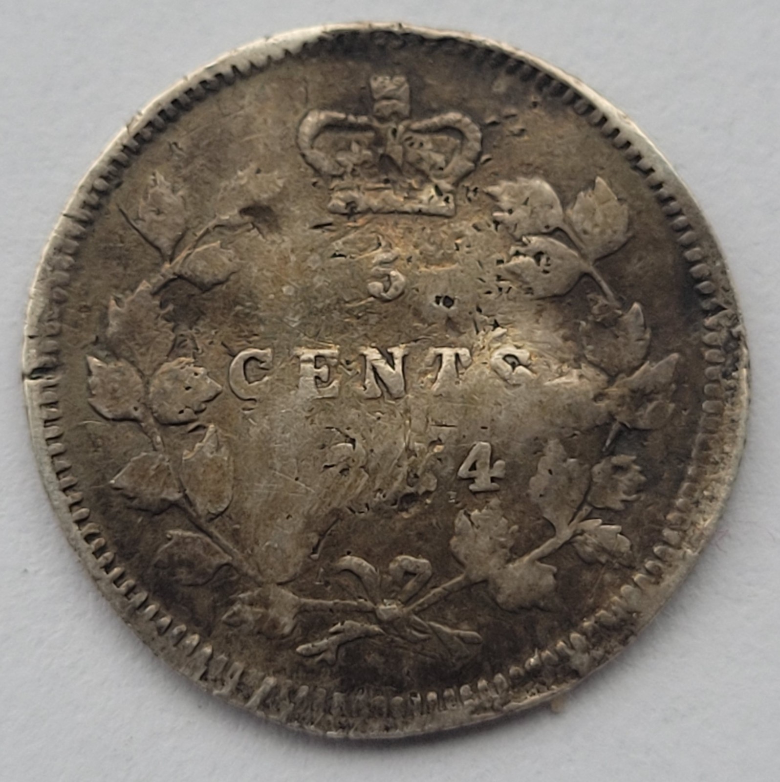 1884 Canada 5 Cent Rare Key Date Silver Queen Victoria Half Dime Damaged