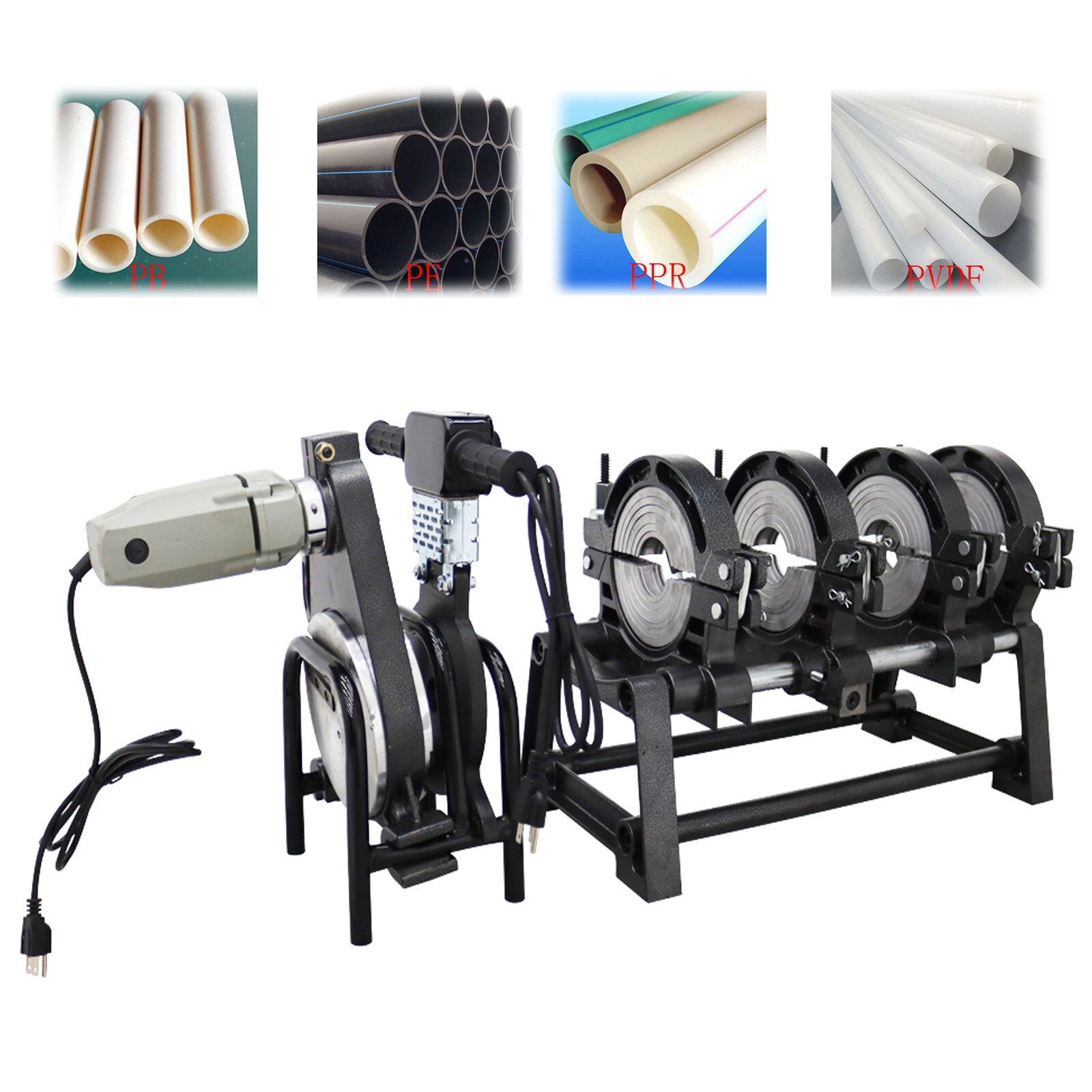 110V 4 Clamps Pipe Fusion Welder Butt-weld Mill for PE PPR PB PVDF 2.48''-6.30"