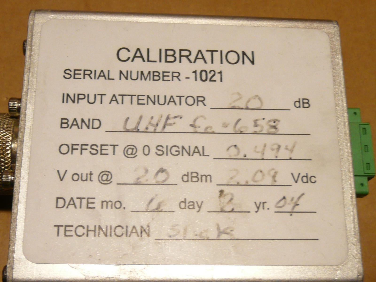 Dielectric RF power sensor 50-850 MHz, +30 dbm