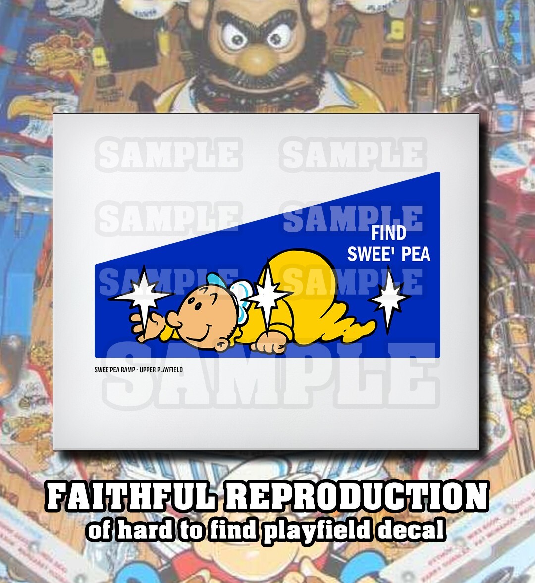 Popeye Saves the Earth Pinball Swee' Pea Ramp Decal Repro - RARE & HARD TO FIND!
