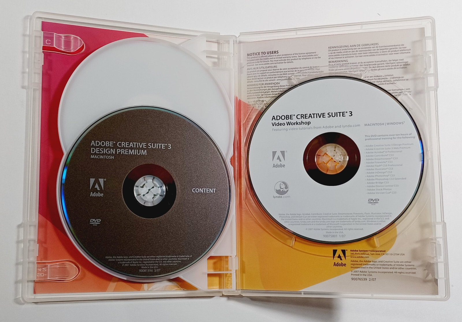 Adobe Creative Suite 3 Design Premium 3-Disc DVD Set & Serial # For Mac UNTESTED