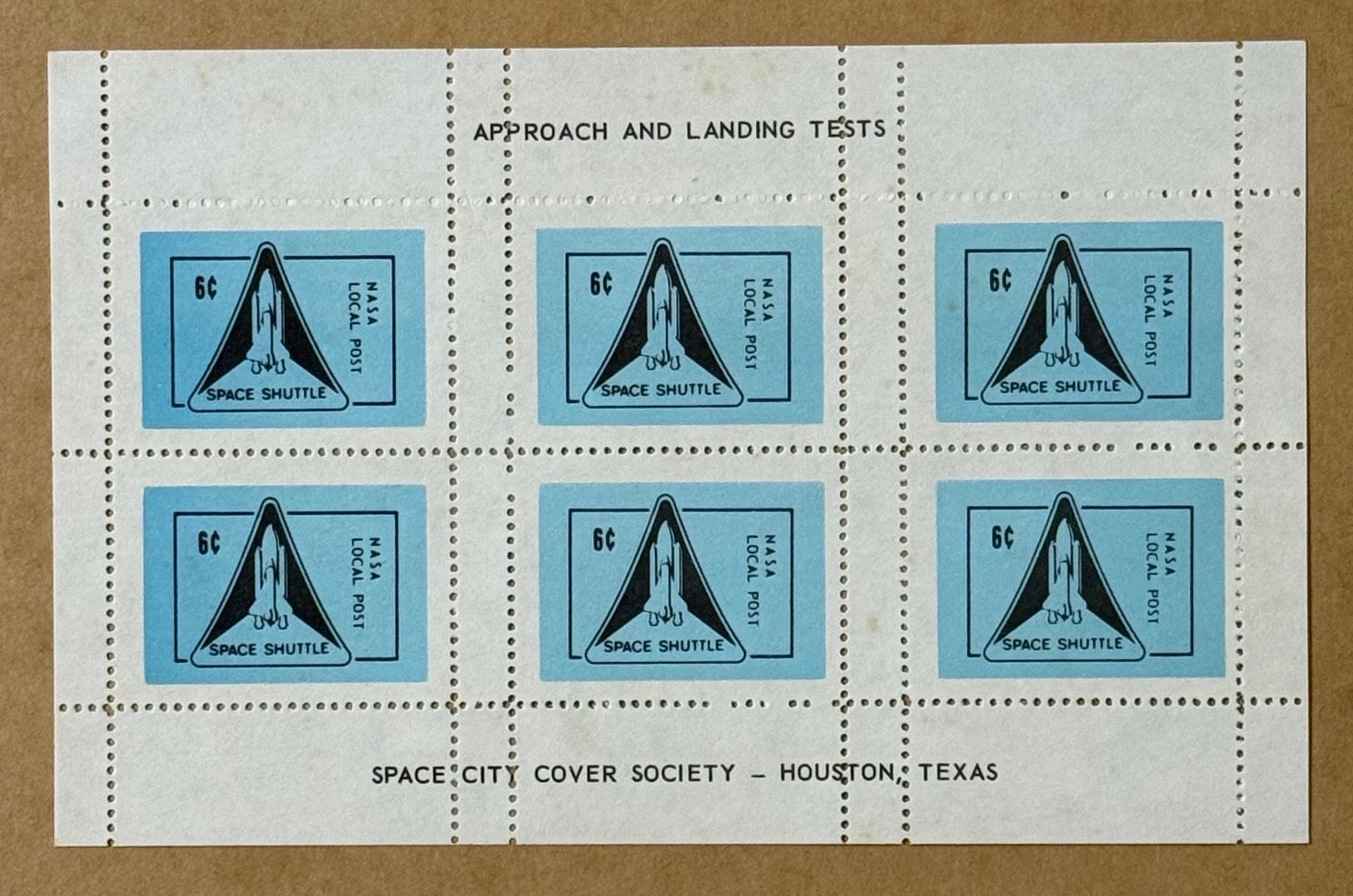 SPACE SHUTTLE ENTERPRISE APPROACH & TEST SPACE CITY COVER BLUE STAMP BLOCK NV