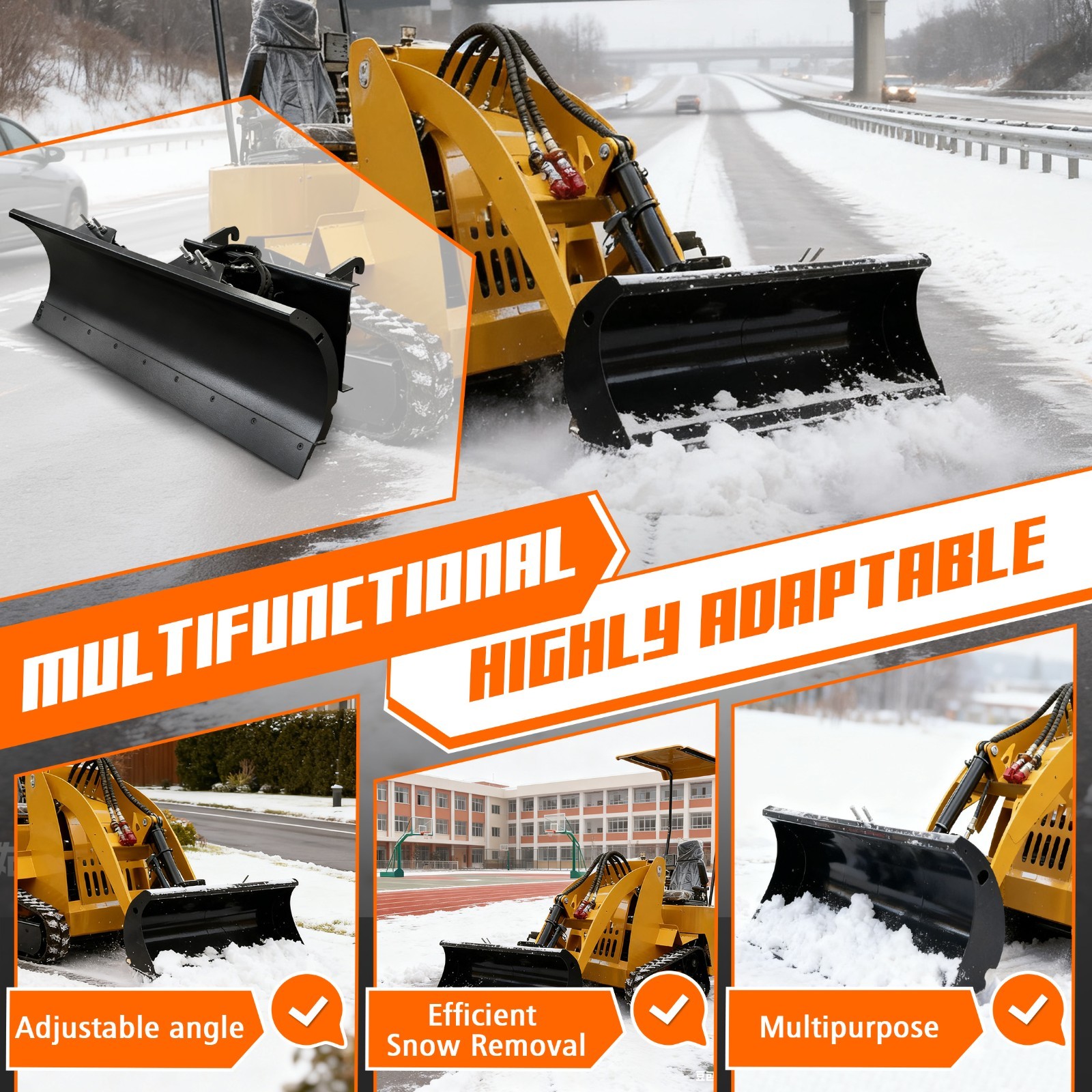 Skid SteerSnow Blade,Pusher SnowPlow Quick Attach - FREESHIPPING