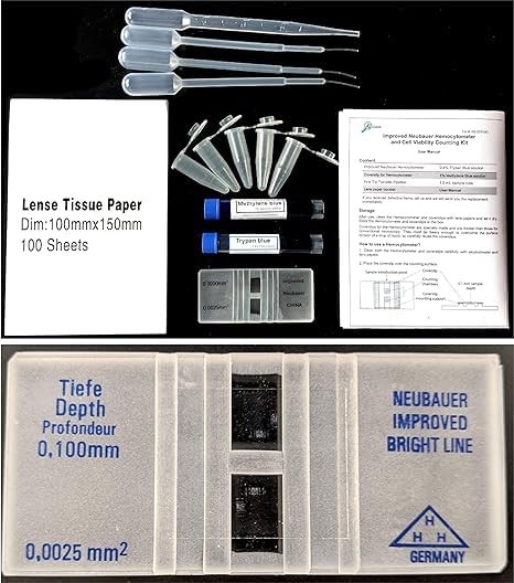 - Improved Neubauer Hemocytometer kit, Cell Counting Chamber with Trypan Blue...
