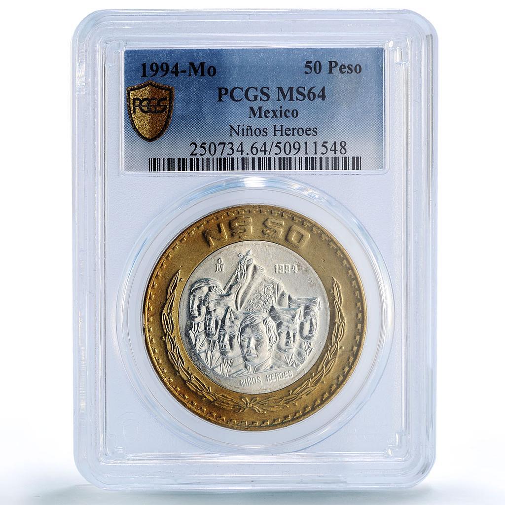 Mexico 50 pesos Ninos Heroes Revolution History MS64 PCGS bimetal coin 1994