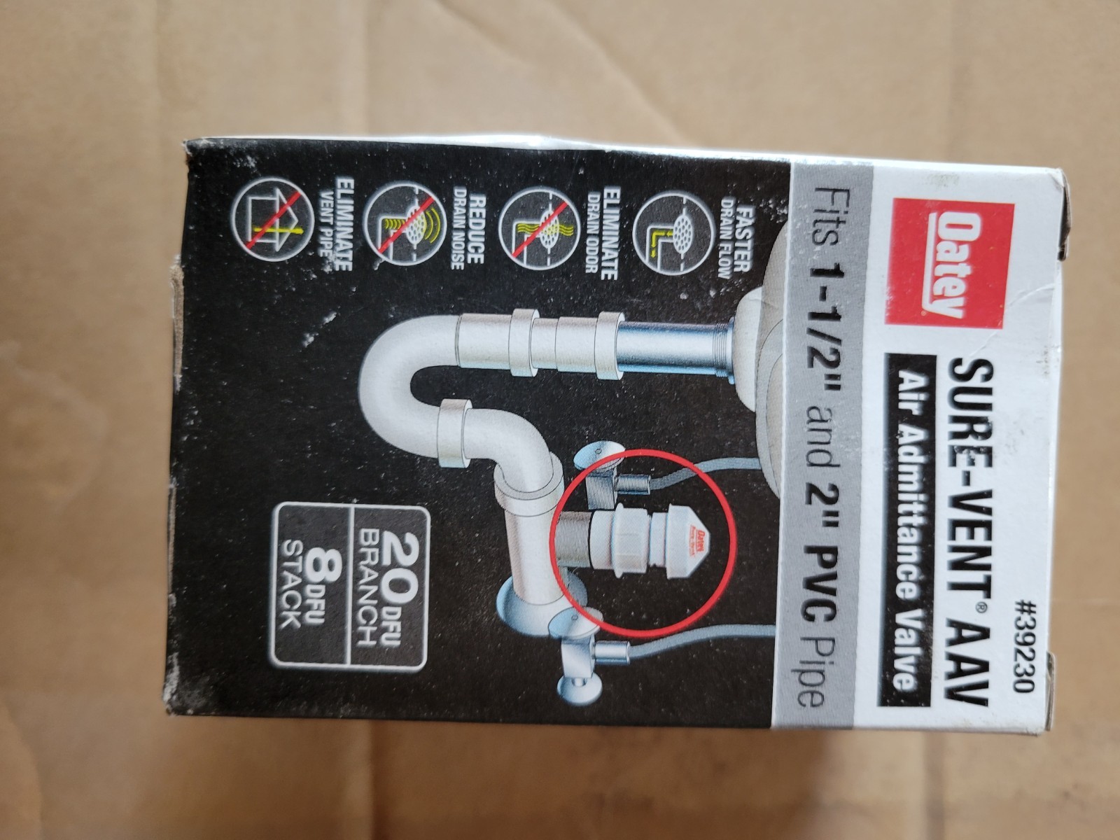 OATEY 39230 SURE-VENT 1-1/2" PVC AIR ADMITTANCE VALVE APPROVED TO HNDLE UP TO 2"
