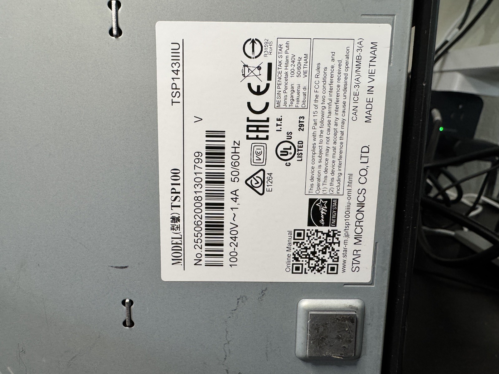 Star Micronics TSP100III Thermal Printer TSP143IIIPOS Receipt Printer TESTED