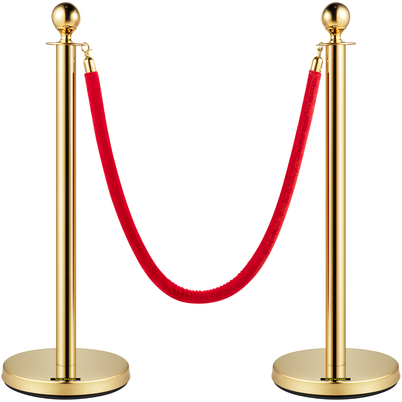 6Pcs Golden Stanchion Posts with 4 Velvet Ropes Crowd Control Queue Pole Barrier