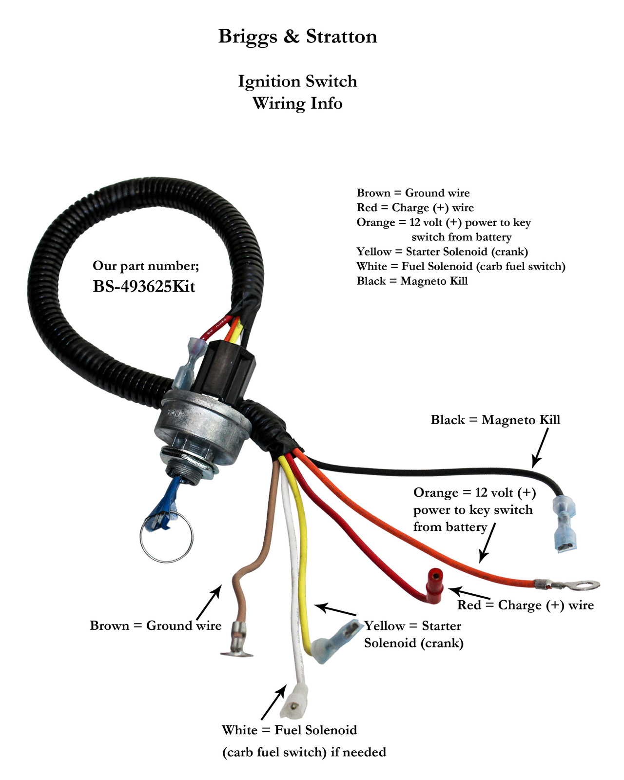Briggs Vanguard Engine Switch Kit with wiring, Cushman, 692318 BS-493625Kit